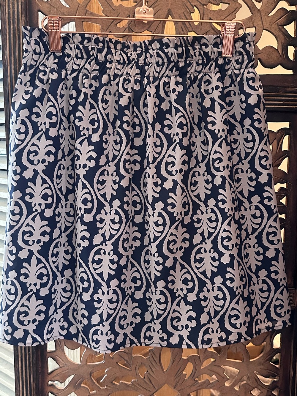 Anthropologie Birdcage Label Navy & Cream Pull On Lined Skirt.